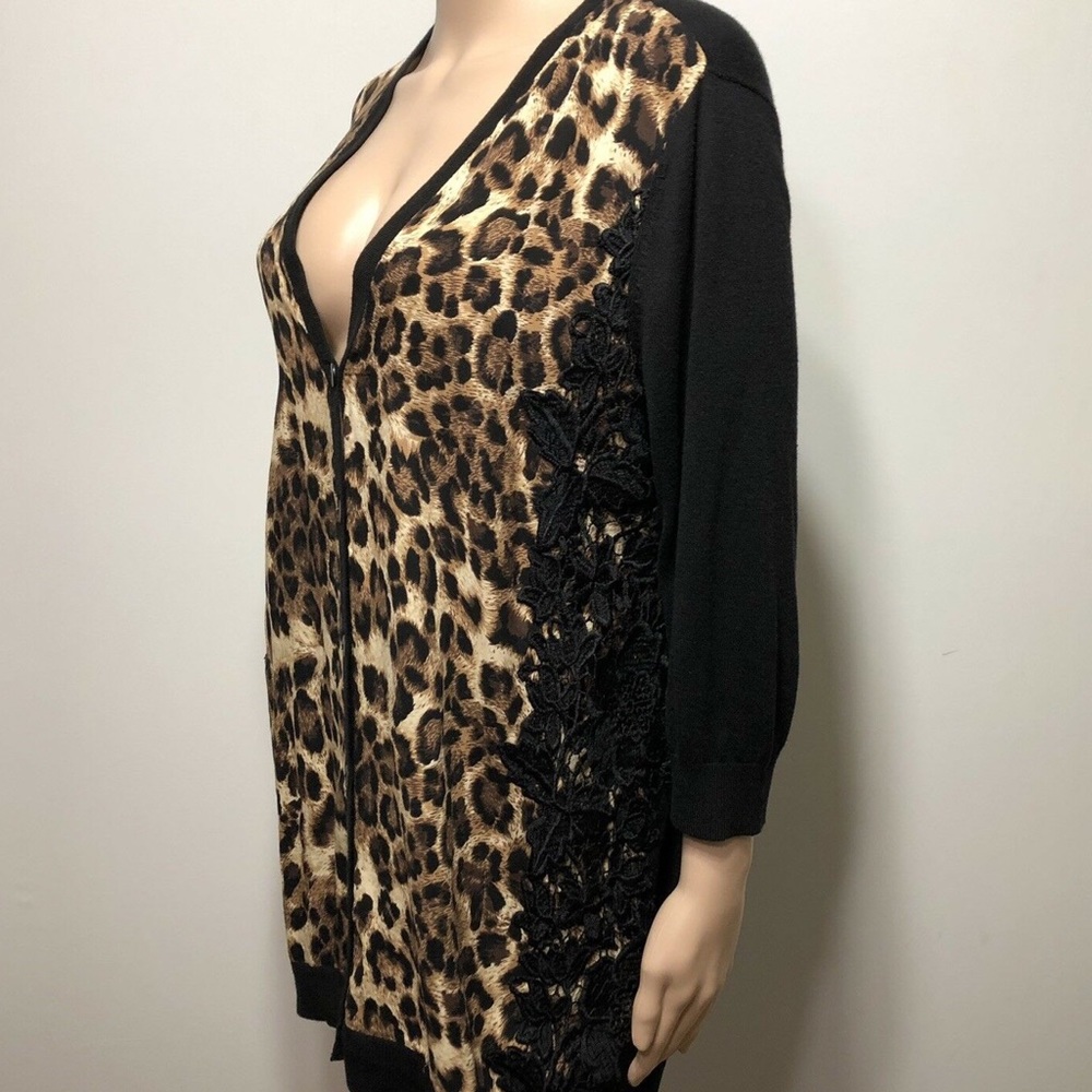 CHICOS leopard - black back cardigan/lace inserts